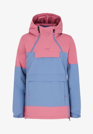 Dvojfarebná mikina v ružovej a modrej farbe. Disponuje kapucňou, prednou vreckom, zipsami a priedušnými sieťovinovými akcentami. Odolný, vodoodpudivý materiál.