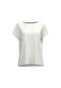 White short-sleeve t-shirt in a soft fabric, featuring a round neckline and relaxed fit, with minimal stitching detail at the seams.