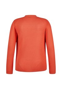 Texturiertes, langärmliges Sweater in leuchtendem Orange mit runder Ausschnitt und lockerer Passform, von hinten betrachtet.