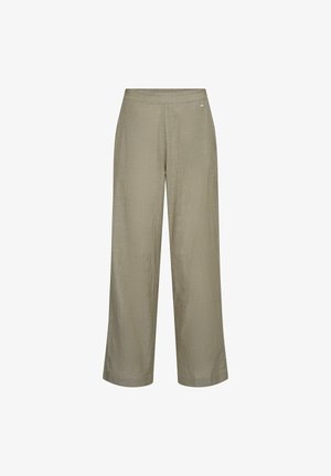 Pantaloni largi din in, culoare măslinie deschisă, cu talie elastică și buzunare laterale, concepuți pentru un fit relaxat și confortabil.