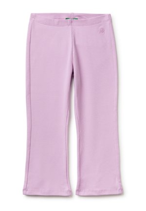 Pantaloni a gamba dritta color lilla con un logo sottile ricamato vicino alla tasca destra, realizzati in tessuto morbido.