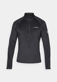 Zwart sportshirt met lange mouwen en een half-rits kraag. Gestructureerde stof en Columbia-logo op de borst en mouw.