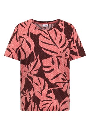 Cecil, T-SHIRT MIT RUNDHALS UND BLÄTTERPRINT - T-shirt imprimé - coral