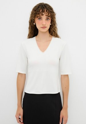 adL V-NECK WITH PEARLS - T-Shirt print - beige