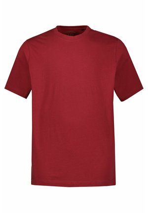 Rode katoenen t-shirt met korte mouwen, voorzien van een ronde hals, effen kleur en rechte snit met nette stiksels.