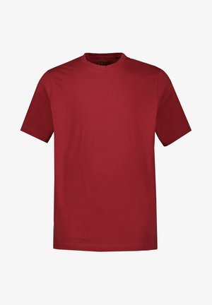 Czerwony t-shirt z krótkim rękawem z bawełny, z okrągłym dekoltem, jednolitym kolorem i prostym krojem z starannie wykonanymi detalami szycia.