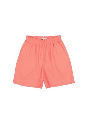 Shorts corail rose avec une ceinture élastique, dotés de poches latérales et d'une coupe ample. Fabriqués en tissu léger et lisse.