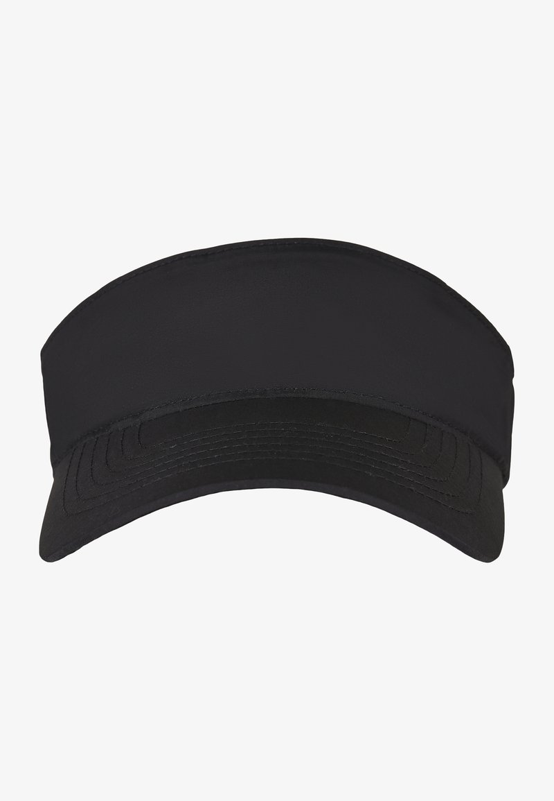 Must mustritepe cap, mille laia ja tasase äärega ning siledal pinnal. Tekstuuriline õmblus äärtes lisab üldisele disainile detaili.