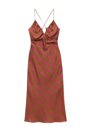 & OTHER STORIES, & OTHER STORIES SATIN SLIP MIDI DRESS - Robe de jour - dark brown polka dots