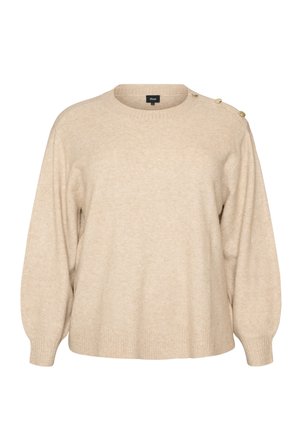 Zizzi, STRICKBLUSE MIT KNOPFLEISTE - Πουλόβερ - beige