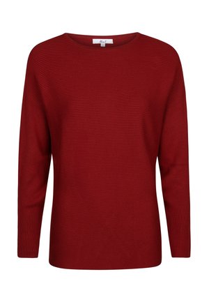 Langsleeve, geribde gebreide trui in diep rood met een ronde halslijn en een normale pasvorm.
