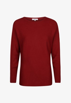 Langsleeve, geribde gebreide trui in diep rood met een ronde halslijn en een normale pasvorm.