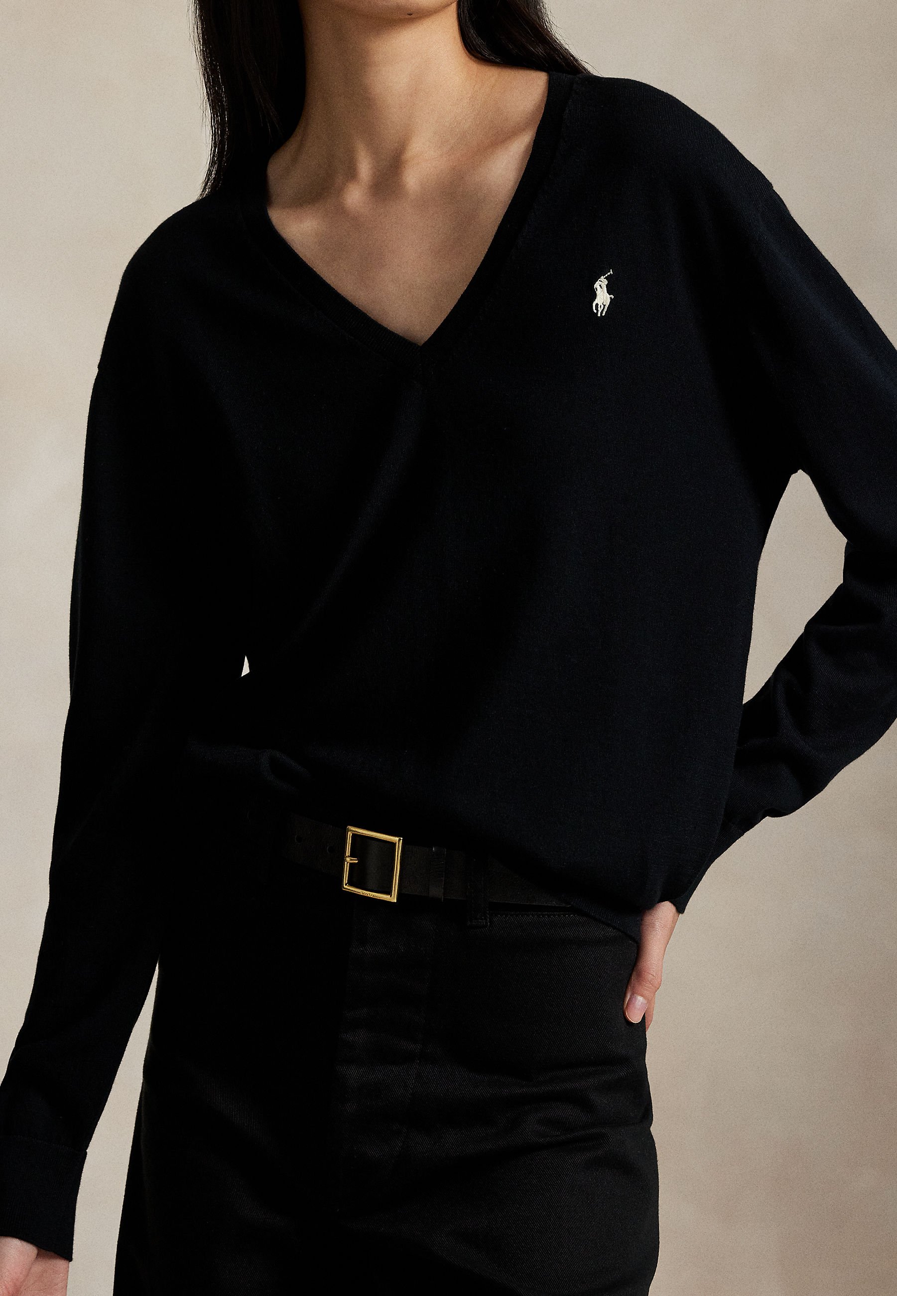 RALPH LAURENT ブラック Vネック トレーナー M Polo Ralph Lauren COTTON V-NECK SWEATER - Camisola - black/preto