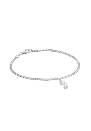 Silver chain bracelet with a small pendant shaped like a music note and a lobster clasp closure.