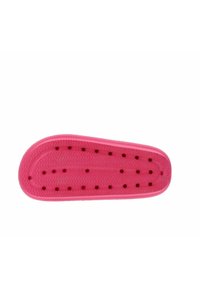 Semelle en caoutchouc rose avec des trous de ventilation et un motif en zigzag texturé. Marquages indiquant la taille 37-38 et les spécifications du modèle.