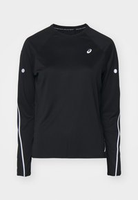Crna dugosleeve atletska majica s raglan rukavima, bijelim reflektirajućim trakama uz strane i okruglim izrezom. Ima mali logo na prsima.