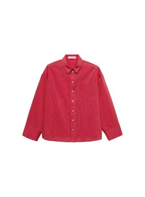 Rot-weiß gestreiftes Langarmshemd mit Knopfleiste, Kragen und einer Brusttasche. Aus glattem Stoff gefertigt.