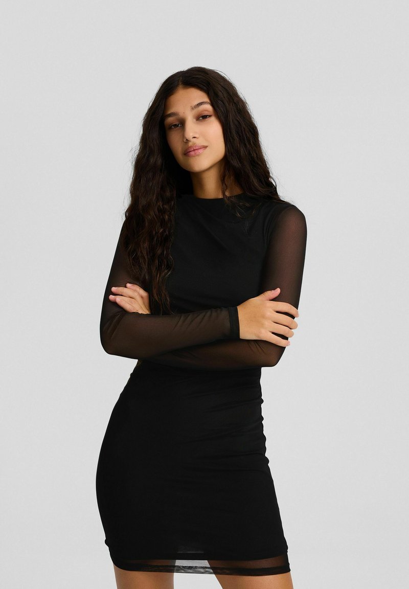 Bershka - LONG SLEEVE - Enostavna obleka - black, Povečajte