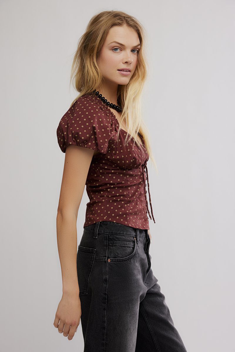 Chemisier Free People Col Haut Brodé - Taille XS, Style Bohème Léger