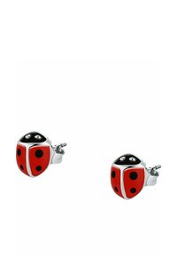 Silver studs formade som röda och svarta nyckelpigor med fyra svarta prickar på varje vinge.