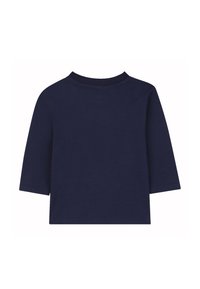 Granatowa, longsleeve t-shirt z miękkiej bawełny, okrągłym dekoltem i przeszytym hemem, z prostym, jednolitym wzorem.