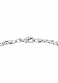 Pulsera de cadena de plata de ley con eslabones entrelazados, acabado pulido y cierre de langosta. Presenta un sello "925" como garantía de autenticidad.