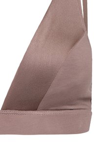 Trekantet bralette i dæmpet mauve, lavet af glat stof. Har tynde stropper og en elastisk kant i bunden med stitched kanter.