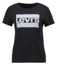 Černé tričko s krátkým rukávem vyrobené z bavlny, s velkým bílým logem Levi's na přední straně, kulatým výstřihem a standardním střihem.