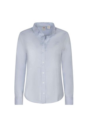 Lyseblå langærmet skjorte med krave og manchetter, skræddersyet pasform, afslappet stil, knapper foran og diskret Levi's-logo på brystet.