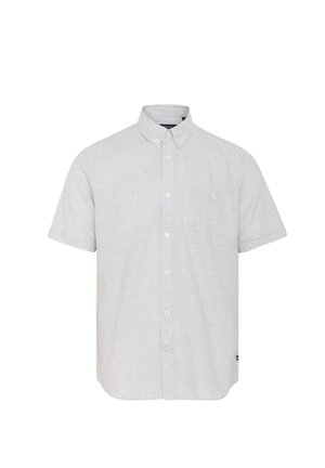 Rövid ujjú, világosszürke vászon ing, mellzsebbe, hegyes gallérral és finom textúrájú szövettel.