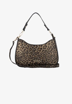 Small handbag with detachable shoulder strap, leopard print pattern, and gold-tone hardware, brand logo "remonte" on front center.