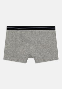 Boxer da uomo grigi in cotone con una texture morbida, caratterizzati da una vita a strisce bianche e nere e un classico taglio corto.