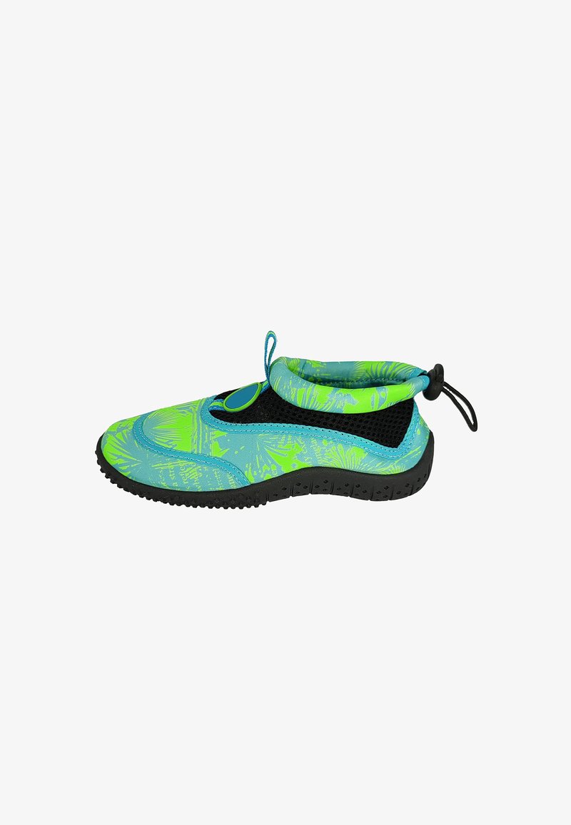 Blauwe en groene waterschoenen met een textuurdesign, rekbare bovenkant en een zwarte rubberen zool. Voorzien van elastische enkelsteun voor een perfecte pasvorm.