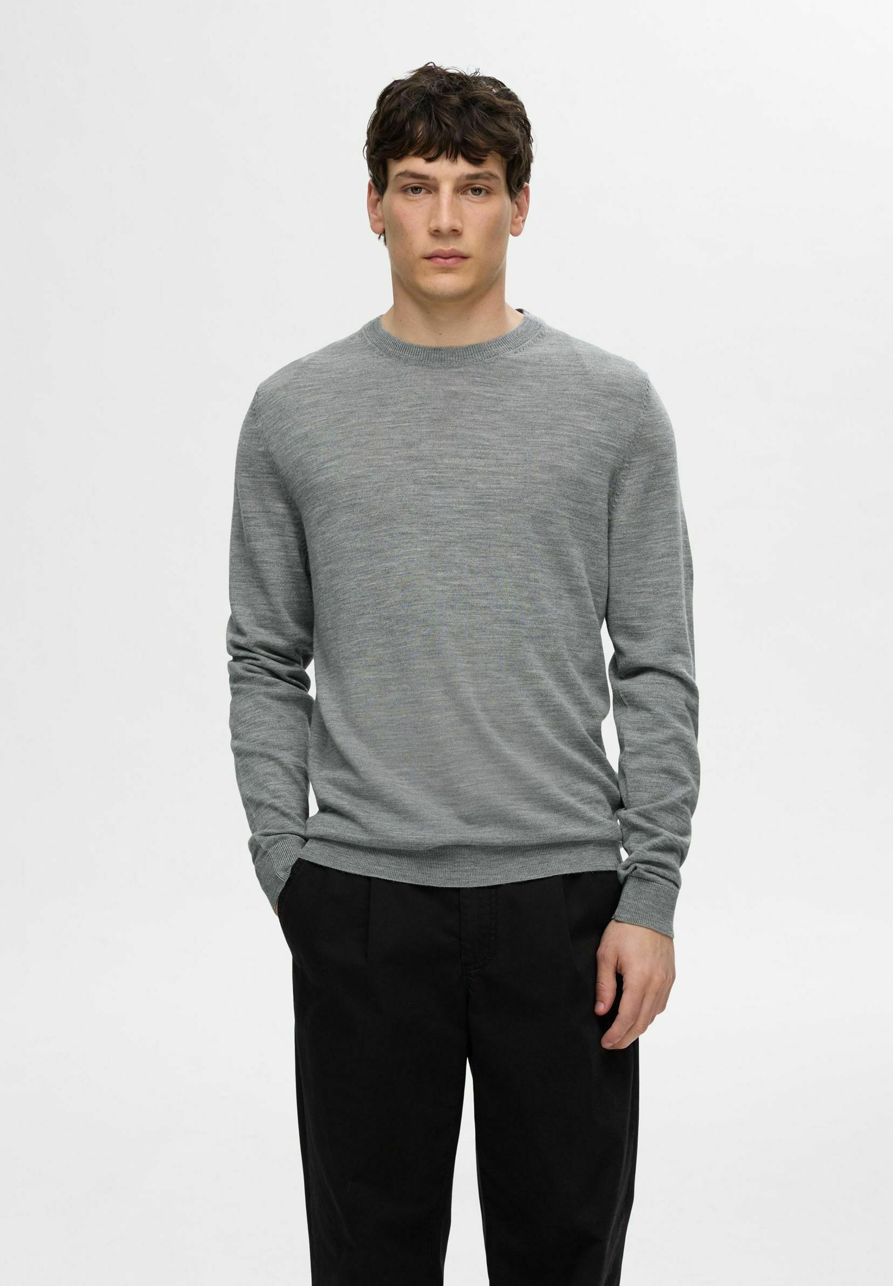 Selected Homme SLHTRAY CREW NECK Strickpullover medium grey
