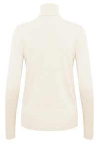 Crème coltrui met lange mouwen, gemaakt van zacht gebreid materiaal. Heeft ribgebreide manchetten en zoom, een gladde textuur en een minimalistisch ontwerp.