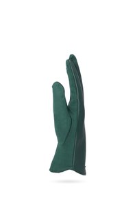 Guanto da forno verde realizzato in un materiale testurizzato con finitura liscia, dotato di un thumb singolo e di un design con tre dita, adatto per la protezione dal calore.