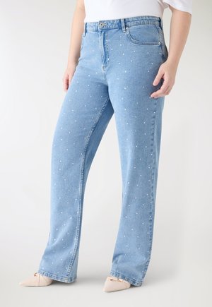 STRAIGHT CON STRASS - Jeans a sigaretta - blu denim chiaro