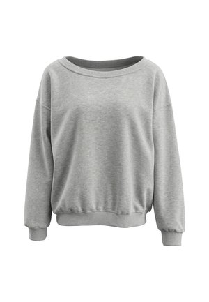 Hellgraues Sweatshirt mit langen Ärmeln, gerippten Bündchen und Saum, weiter rundem Ausschnitt und entspannter Passform.