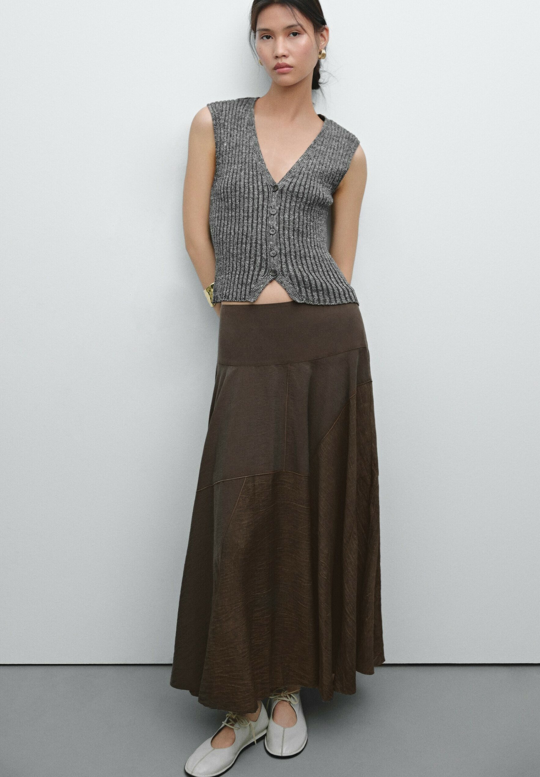 Massimo Dutti FLOUNCE WITH YOKE DETAIL - Maxi skirt