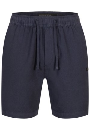 Costumi da bagno blu navy realizzati in materiale leggero, dotati di una cintura elastica con cordoncino regolabile e tasche laterali.