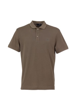 Olijfgroen polo shirt van katoen, met een kraag, een knoopsluiting met drie knopen, korte mouwen en een klein logo op de borst.