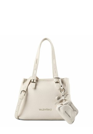 Borsa Valentino in pelle bianca strutturata con due manici, una tracolla regolabile e una piccola pochette abbinata fissata da un anello.