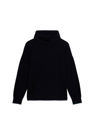 Zwart langemouwen turtleneck trui met een iets losse pasvorm en een gladde stofstructuur.