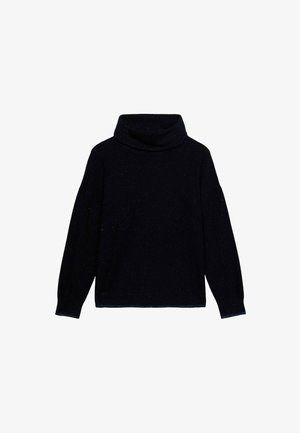 Zwart langemouwen turtleneck trui met een iets losse pasvorm en een gladde stofstructuur.