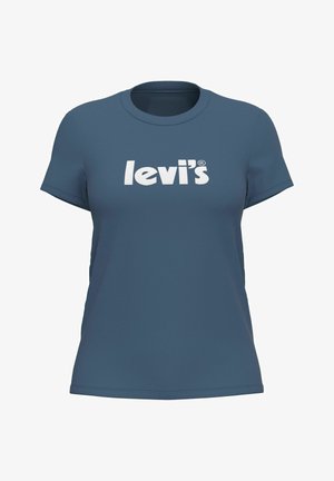 Modrá bavlněná trička s kulatým výstřihem a krátkými rukávy, na přední straně s velkým bílým logem "levi's".