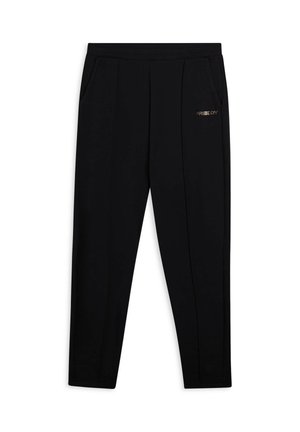 Pantaloni della tuta neri realizzati in tessuto morbido, con due tasche anteriori, un taglio slim e il logo dorato "FREDDY" sulla coscia sinistra.