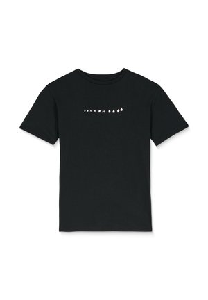 T-shirt en coton noir à manches courtes et col ras du cou. Logo blanc centré et éléments graphiques sur la poitrine.