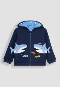 JoJo Maman Bébé HIPPO APPLIQUE REVERSIBLE HOODIE - Kardigán - navy blue shark