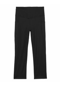 Svarta träningsbyxor med en bred midja, med en slät yta och ventilerande mesh sidofickor för luftflöde.