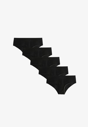Cinque paia di slip bikini neri realizzati in tessuto morbido, con un design a vita bassa e bordi senza cuciture per il massimo comfort.